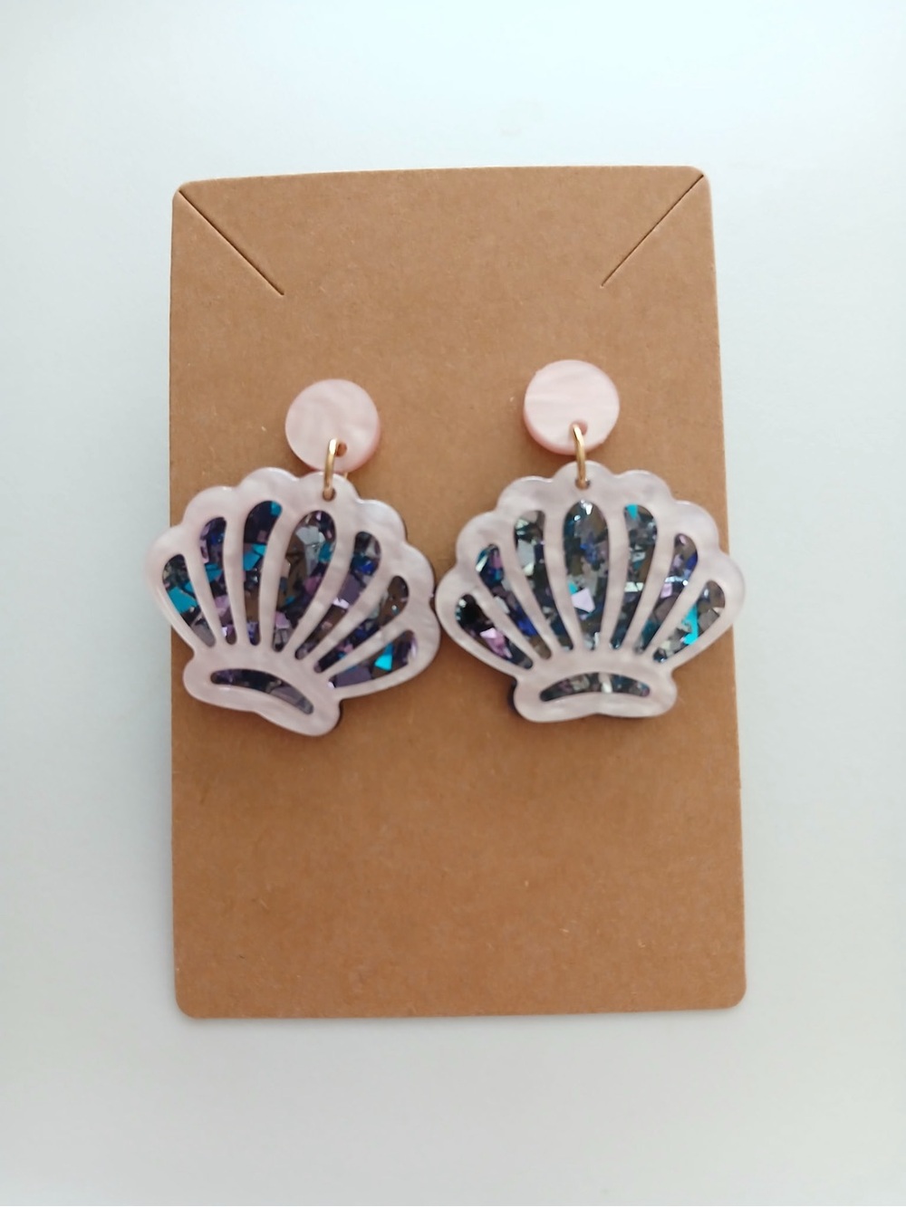 Pink Shell Statement Earrings with Iridescent Inlay
